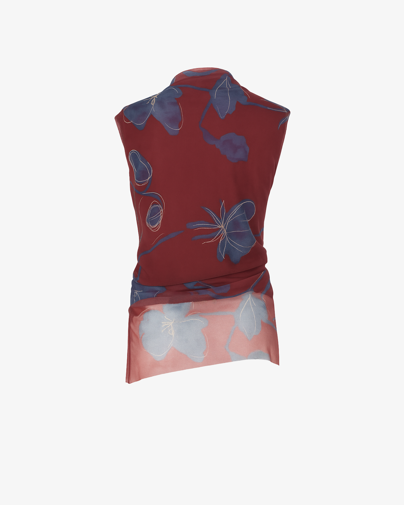 Top trasparente con applicazioni floreali