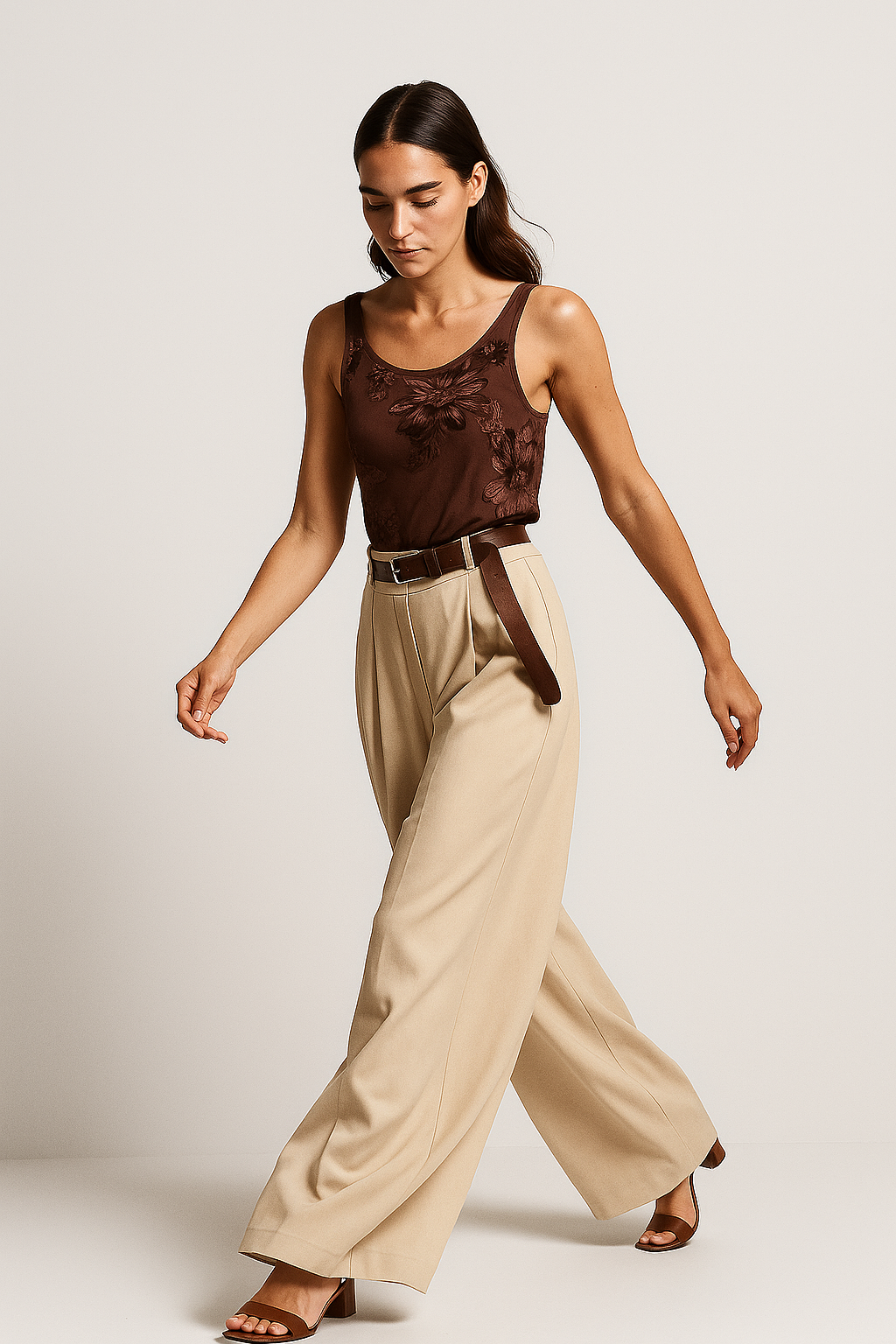 Top con bretelle e fiori in rilievo