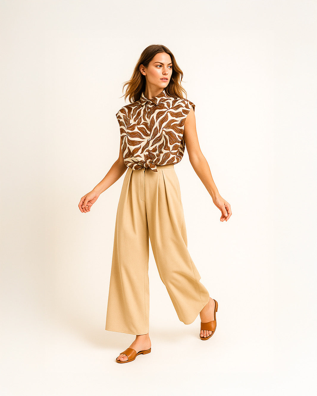 Camicia con nodo e fantasie foglie