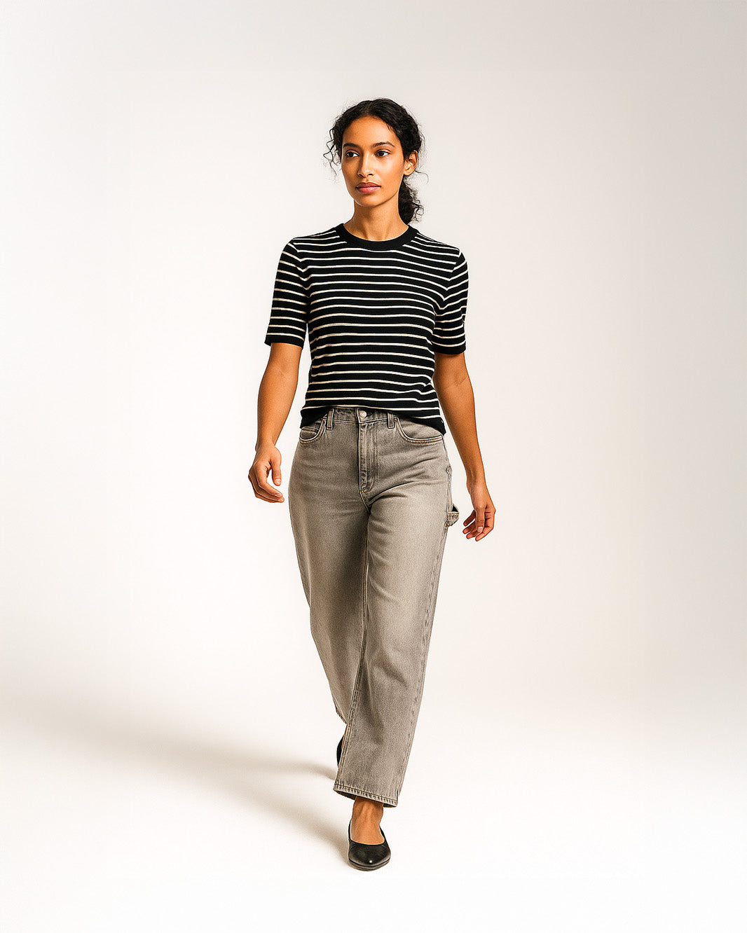 Pullover mezza manica girocollo a righe