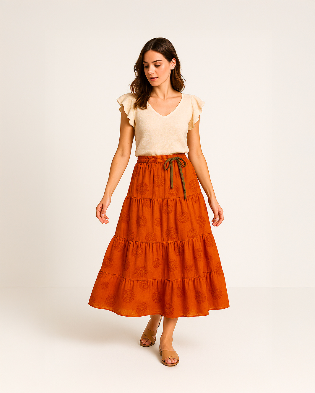 Gonna lunga tinta unita con ricamo