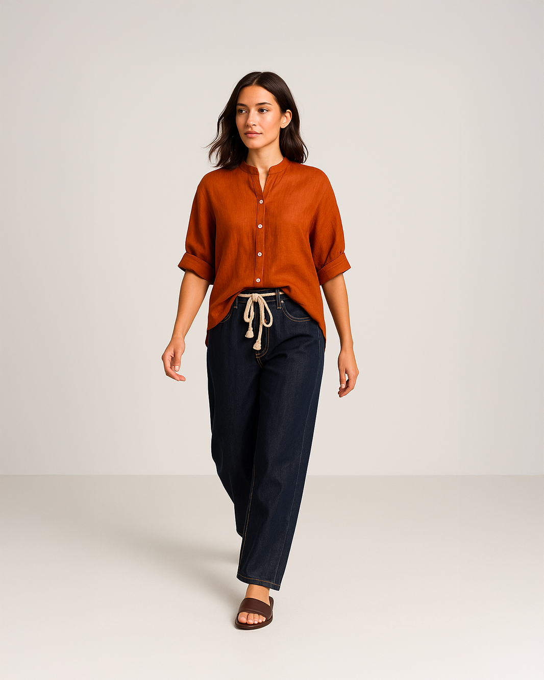 Camicia tinta unita con collo coreano