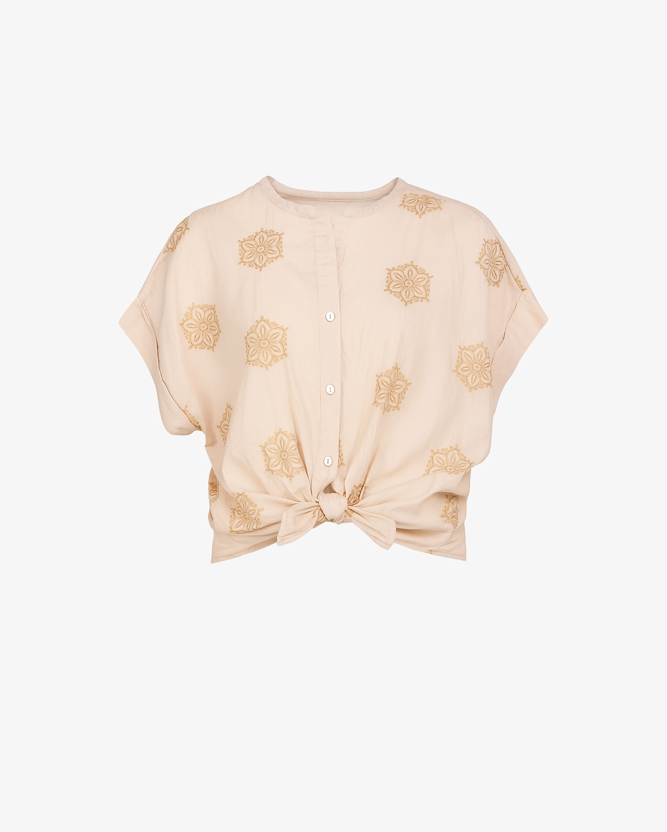 Camicia con nodo e ricamo a fantasia