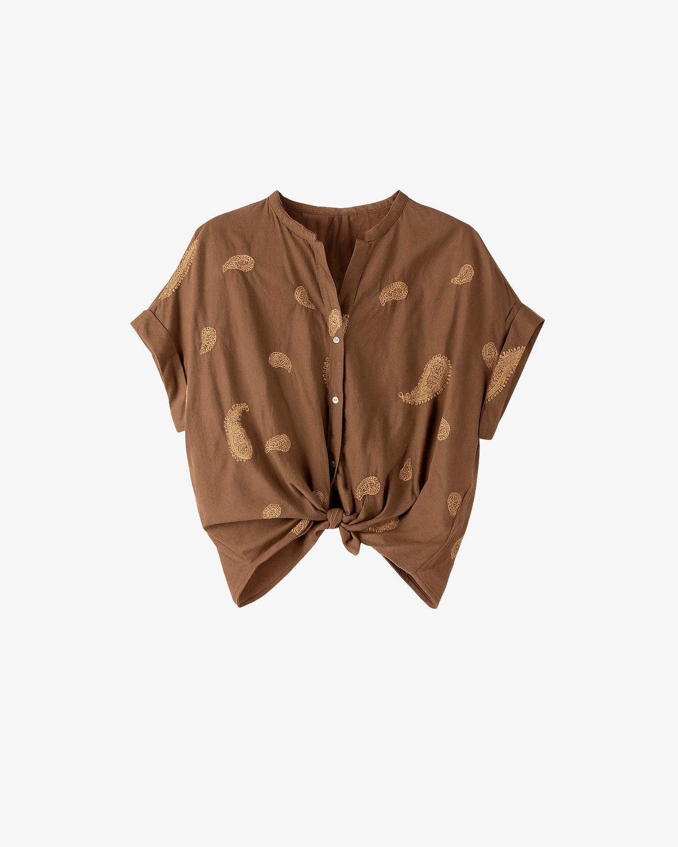 Camicia con nodo e ricamo a fantasia