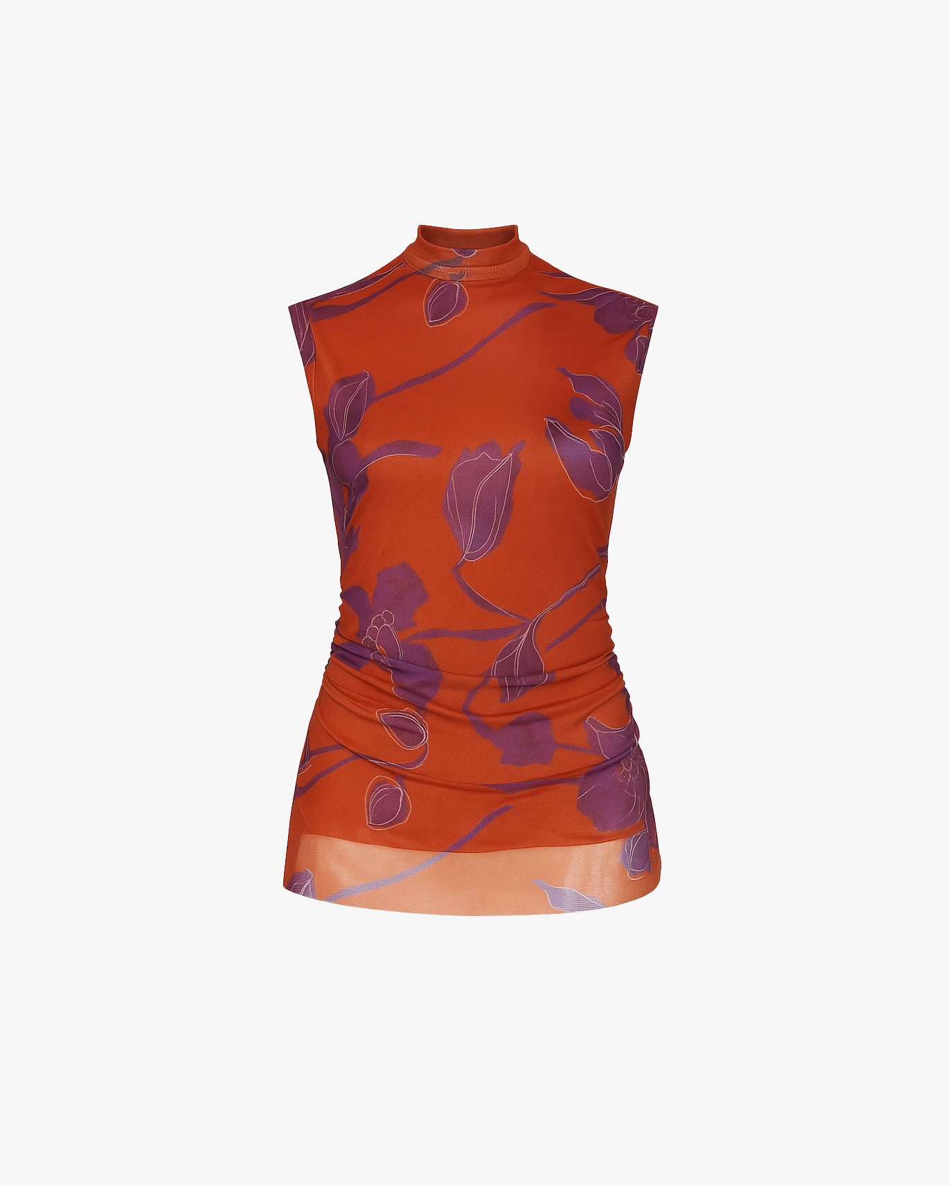 Top trasparente con applicazioni floreali