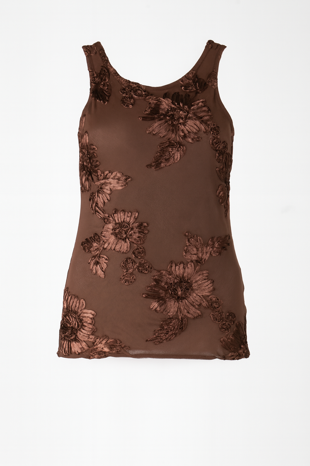 Top con bretelle e fiori in rilievo