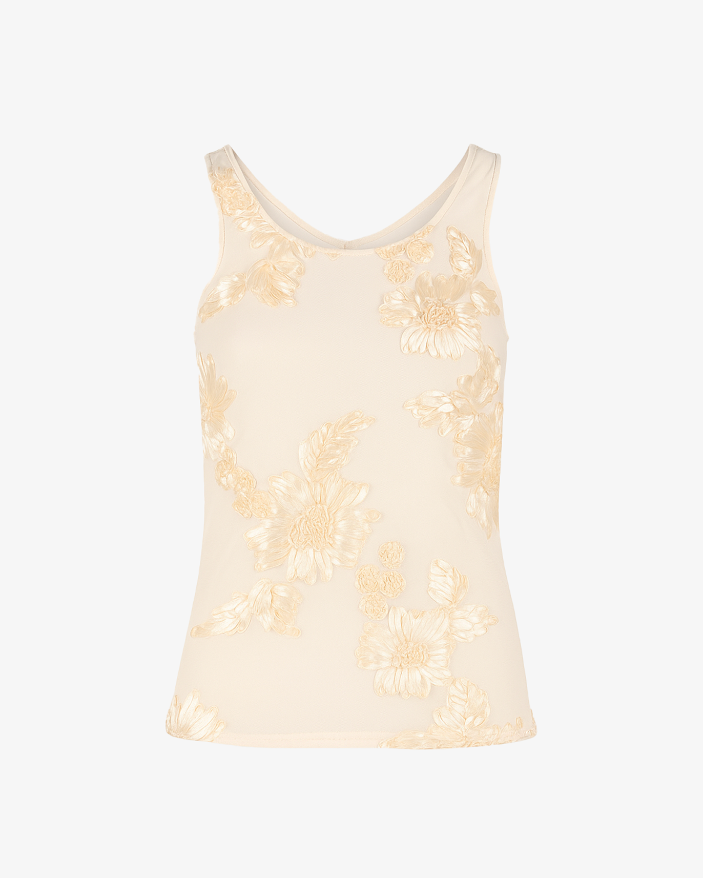 Top con bretelle e fiori in rilievo