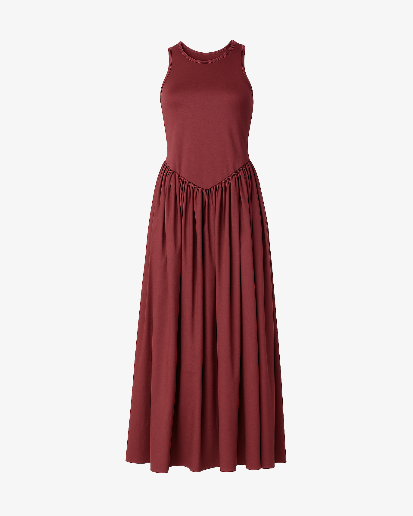 Abito lungo a giro svasato e stretto in vita