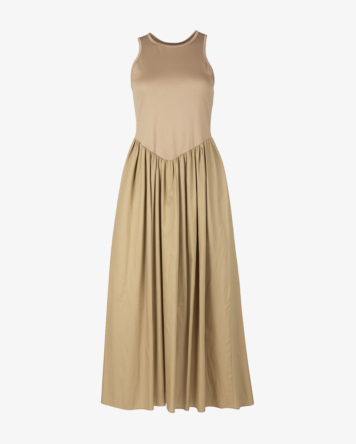 Abito lungo a giro svasato e stretto in vita