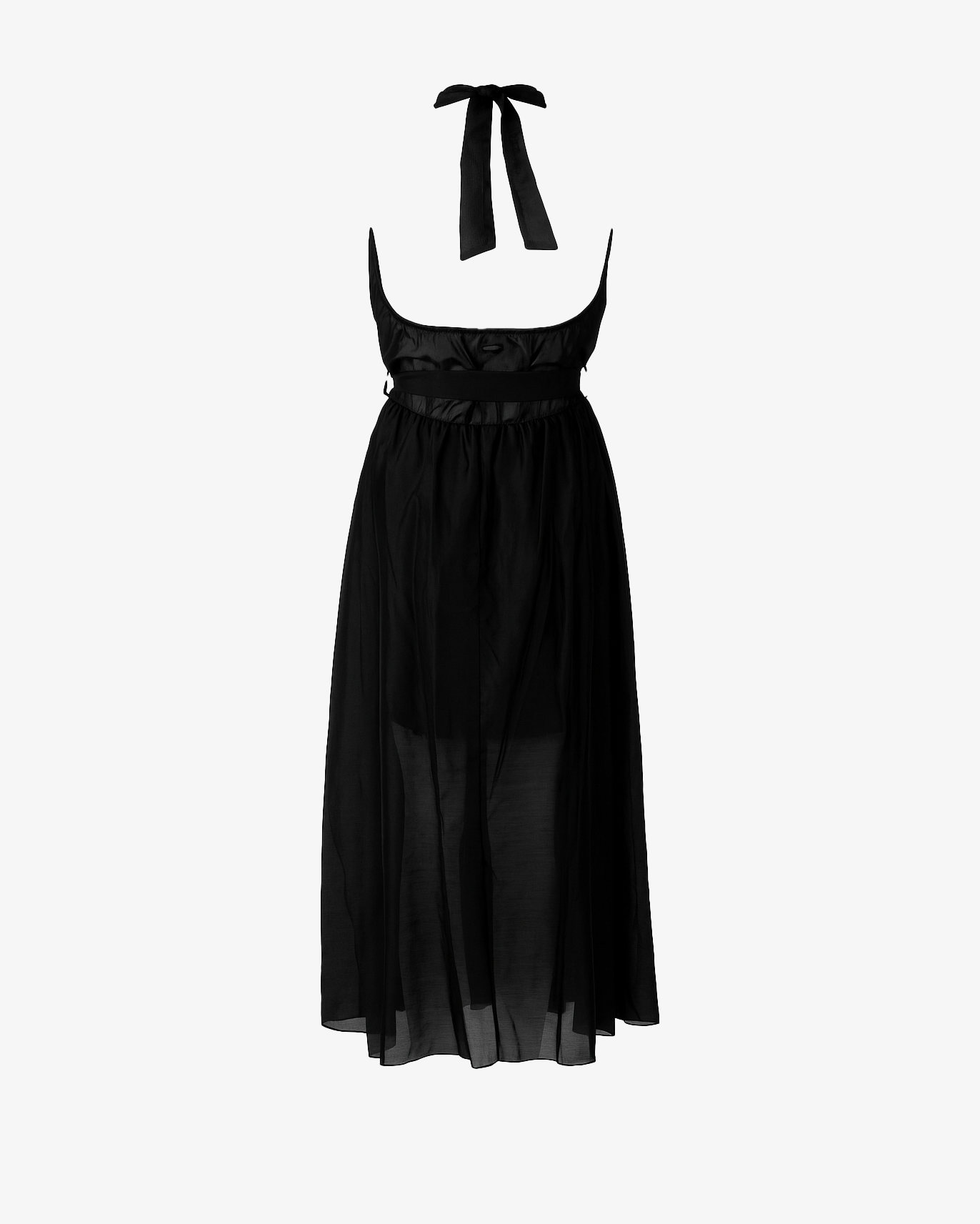 Abito lungo con fiore a spilla sul petto e cintura