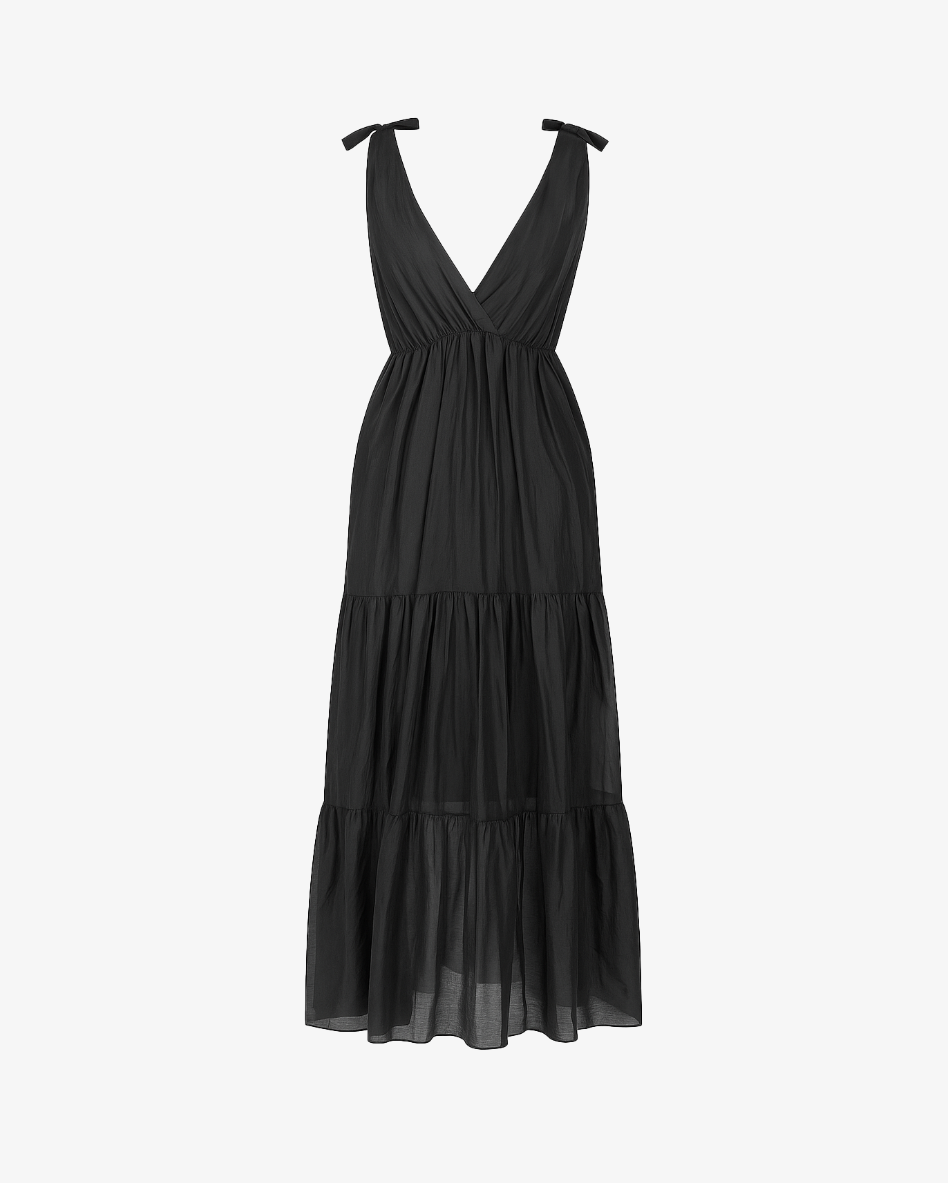 Abito lungo scollato con fiocchi sulle spalle