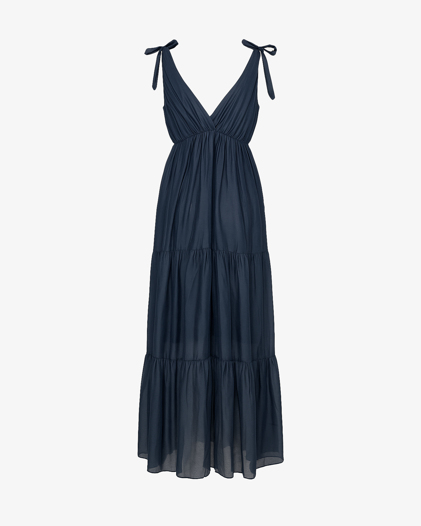 Abito lungo scollato con fiocchi sulle spalle