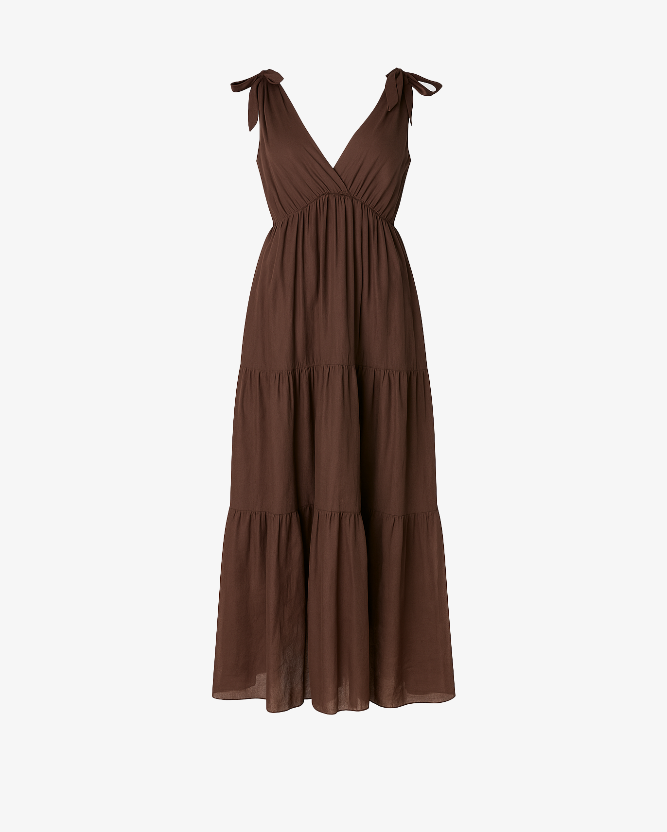 Abito lungo scollato con fiocchi sulle spalle