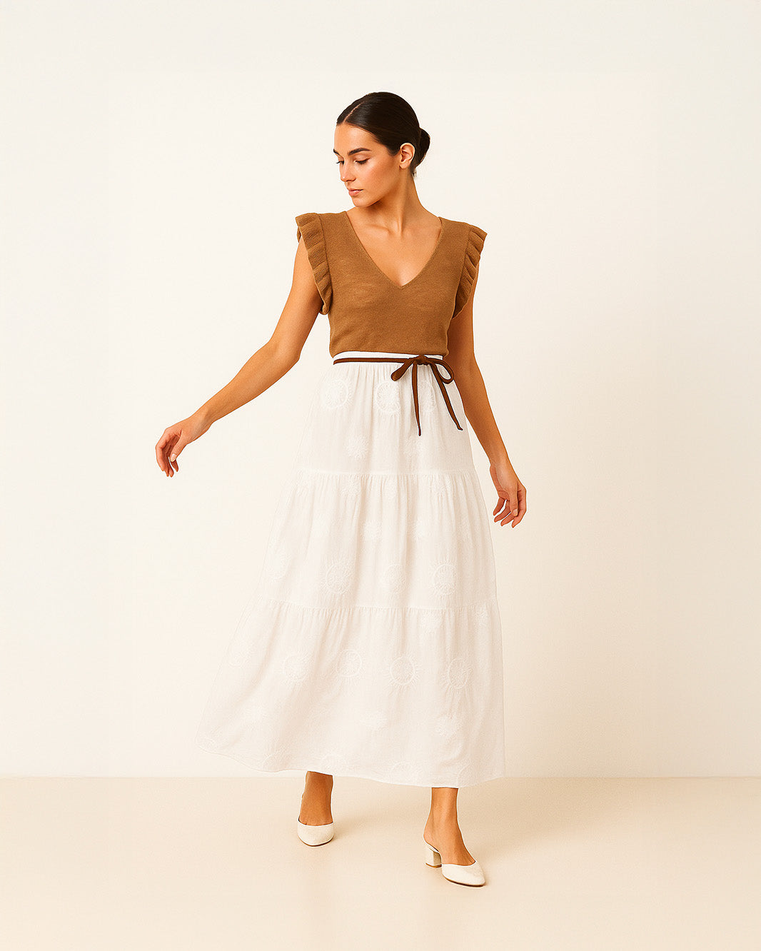 Maglia in filo a giro manica con rouge