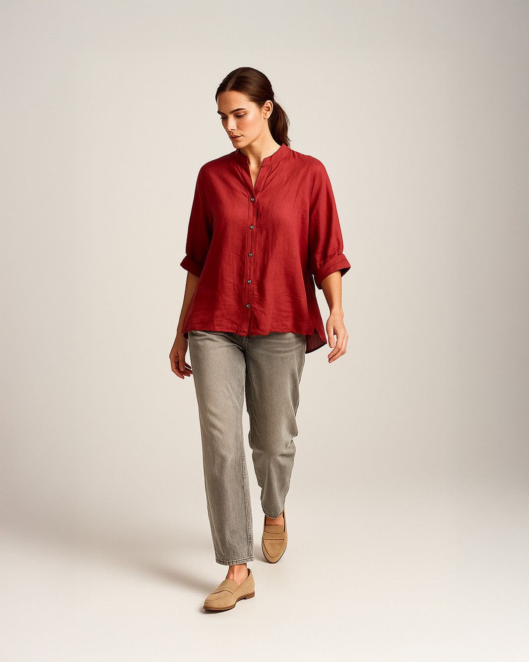 Camicia tinta unita con collo coreano