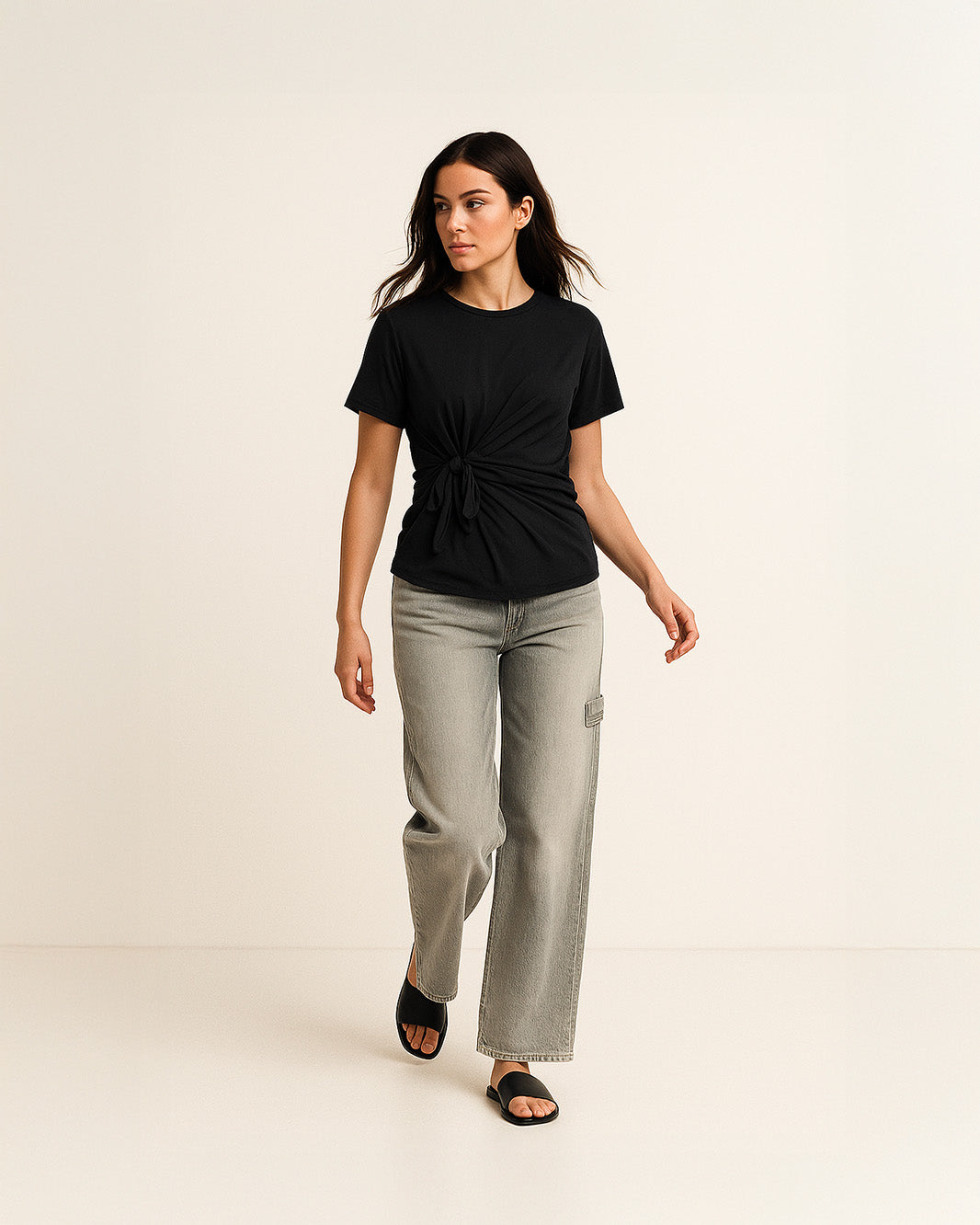 Maglia mezza manica con fiocco a destra