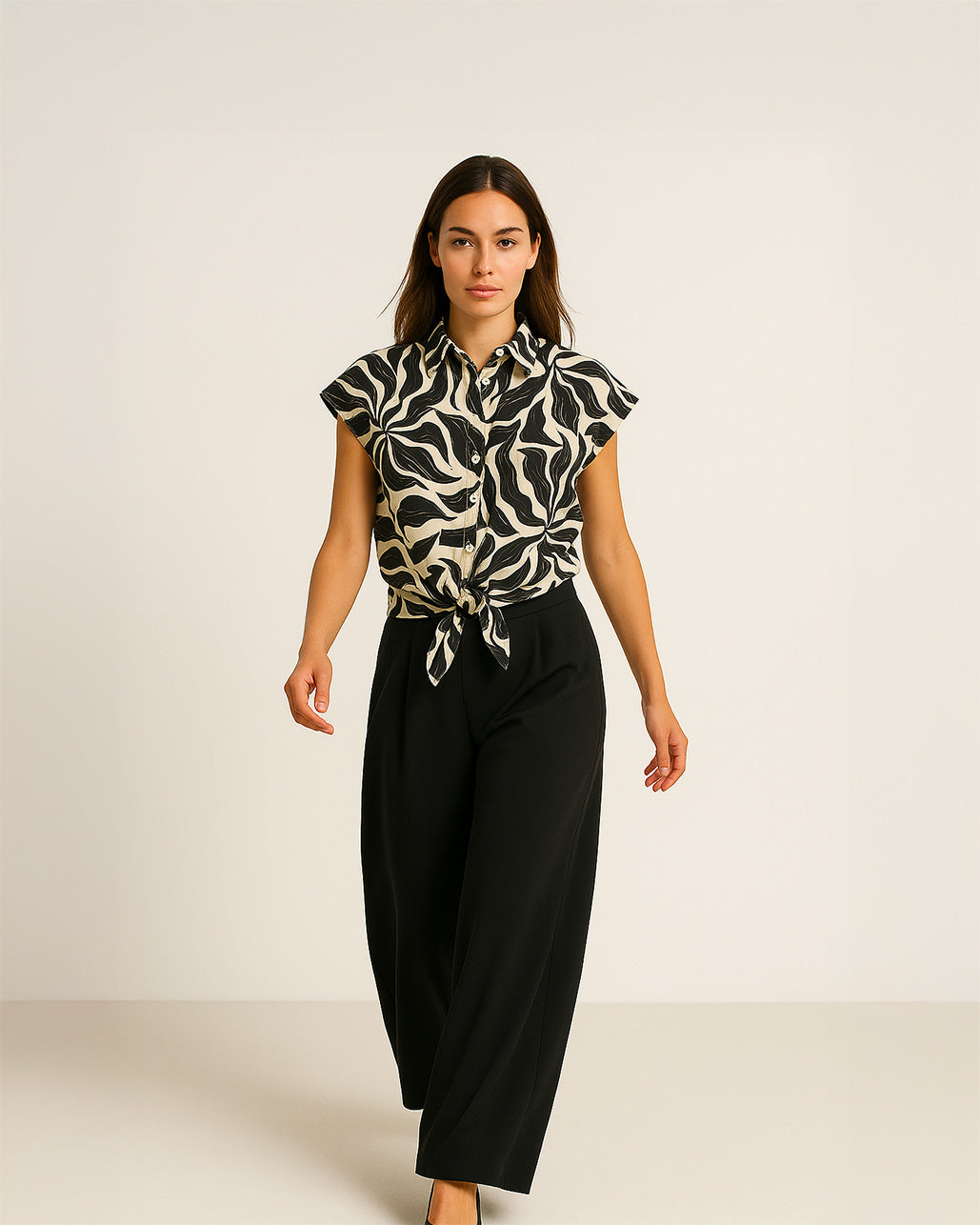 Camicia con nodo e fantasie foglie