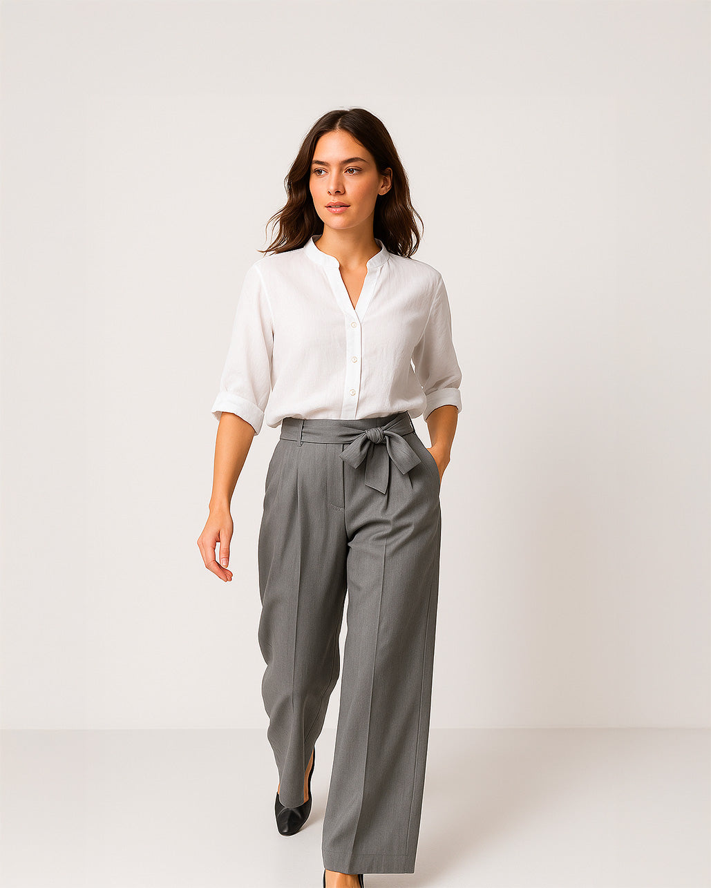 Camicia tinta unita con collo coreano