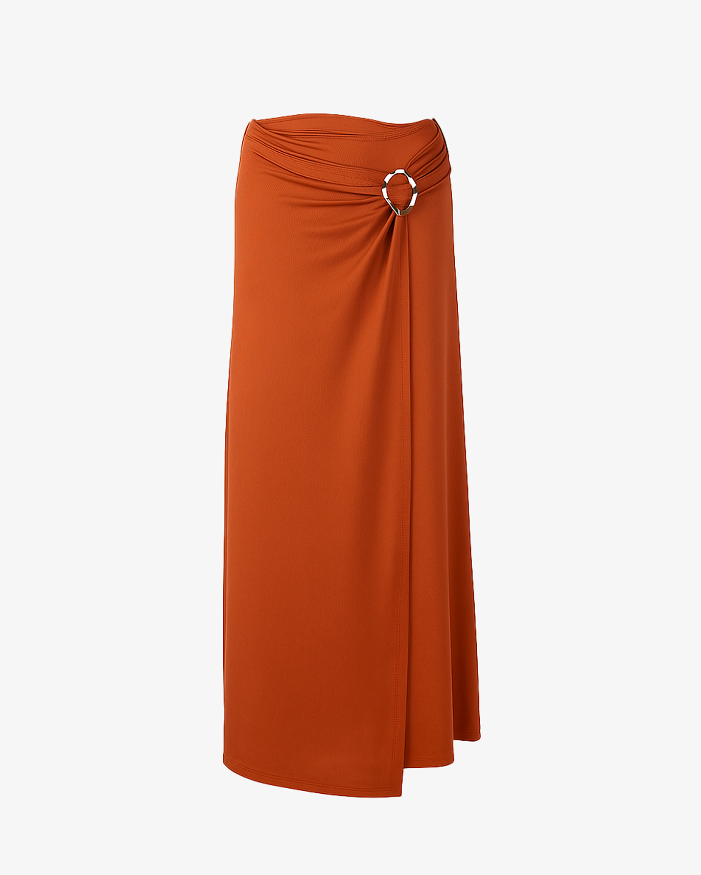 Gonna a tubino morbida con accessorio a sinistra