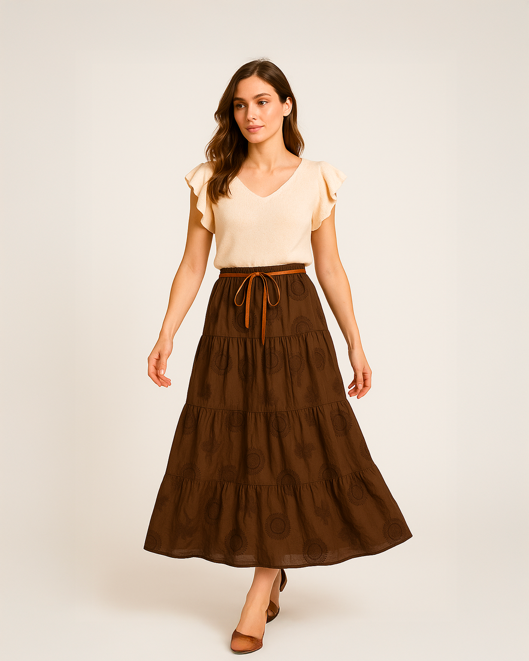 Gonna lunga tinta unita con ricamo