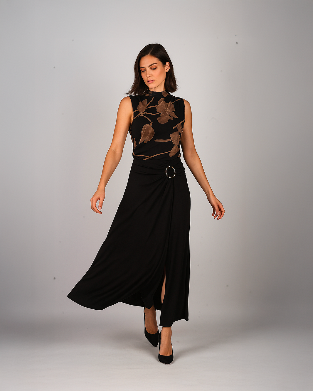 Top trasparente con applicazioni floreali