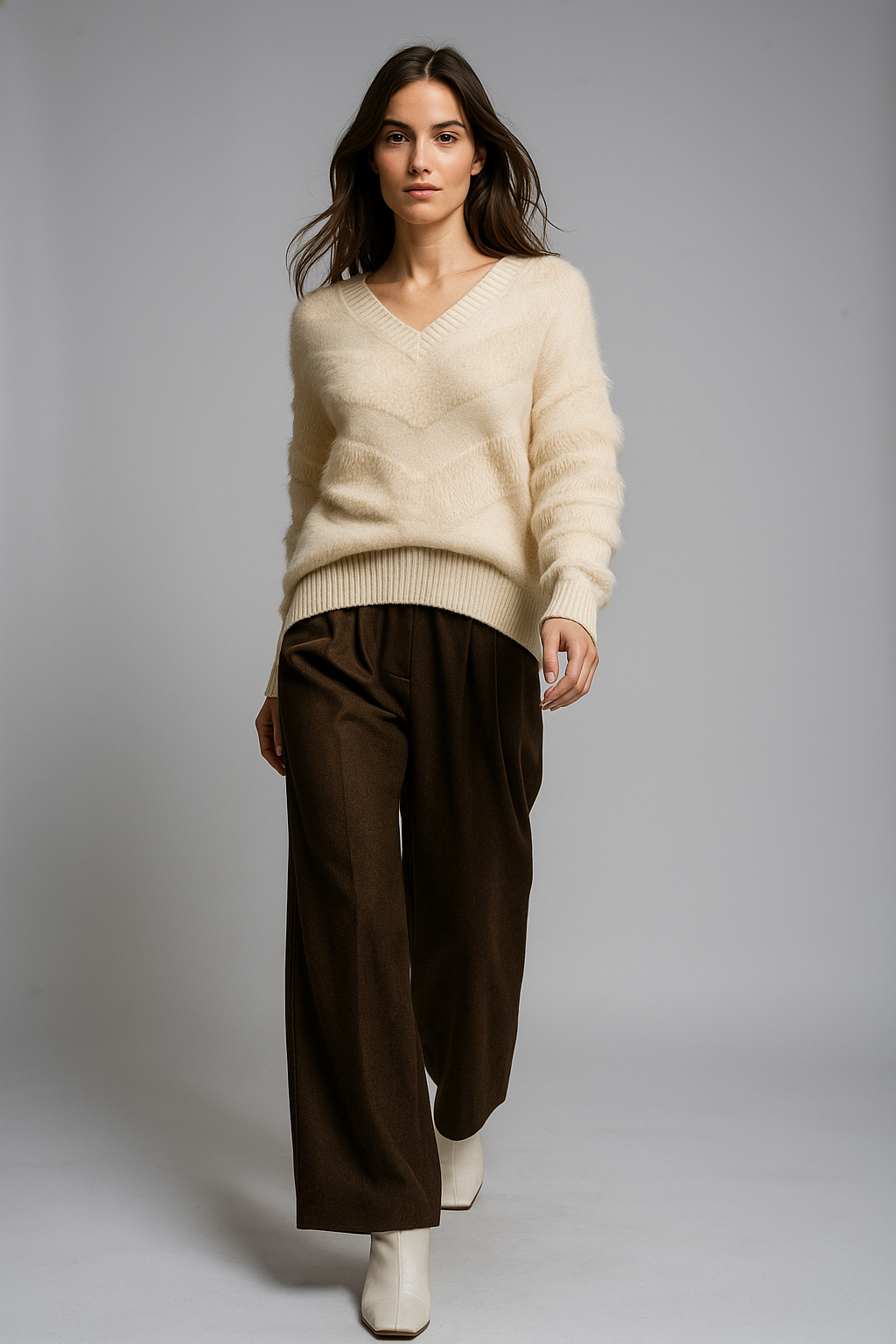 Pullover in peluche scollo a V