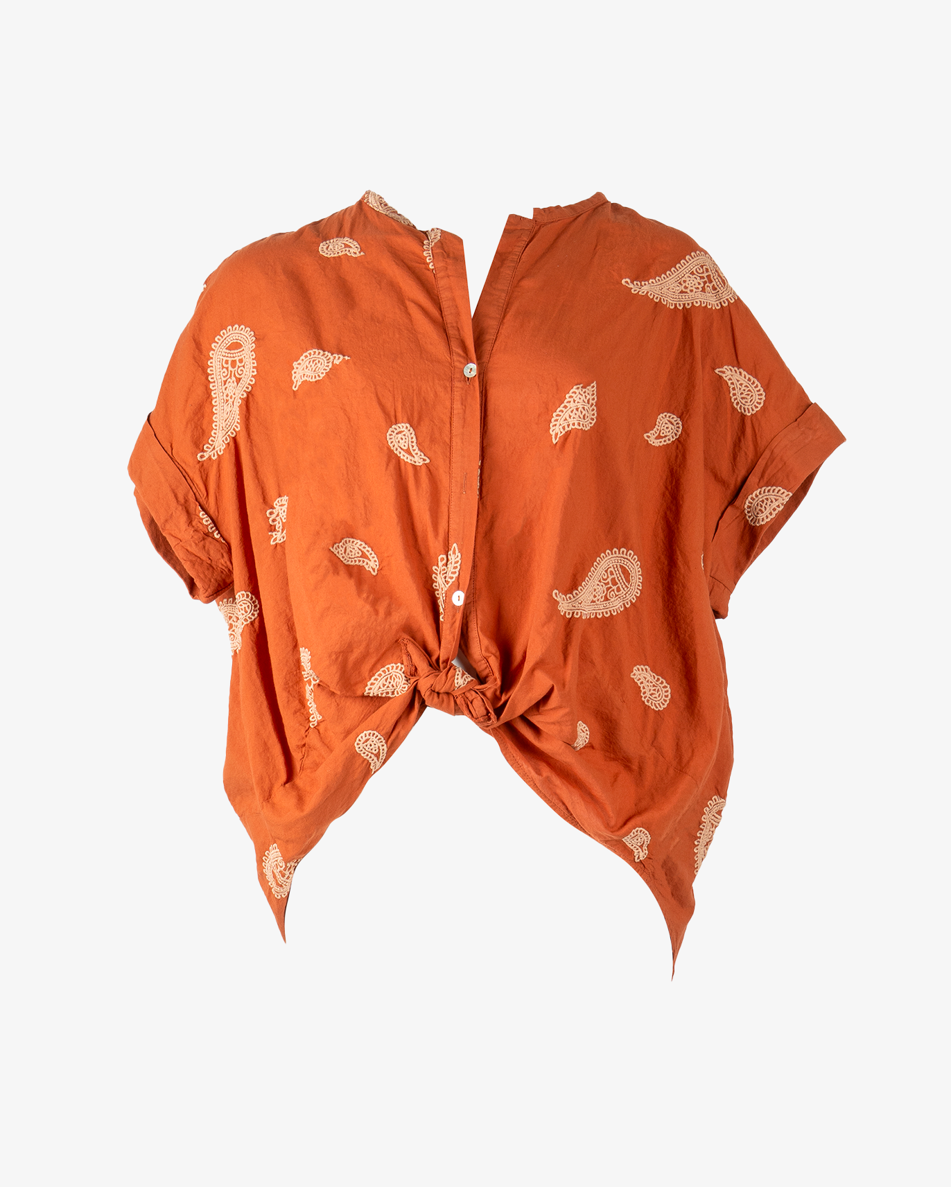 Camicia con nodo e ricamo a fantasia