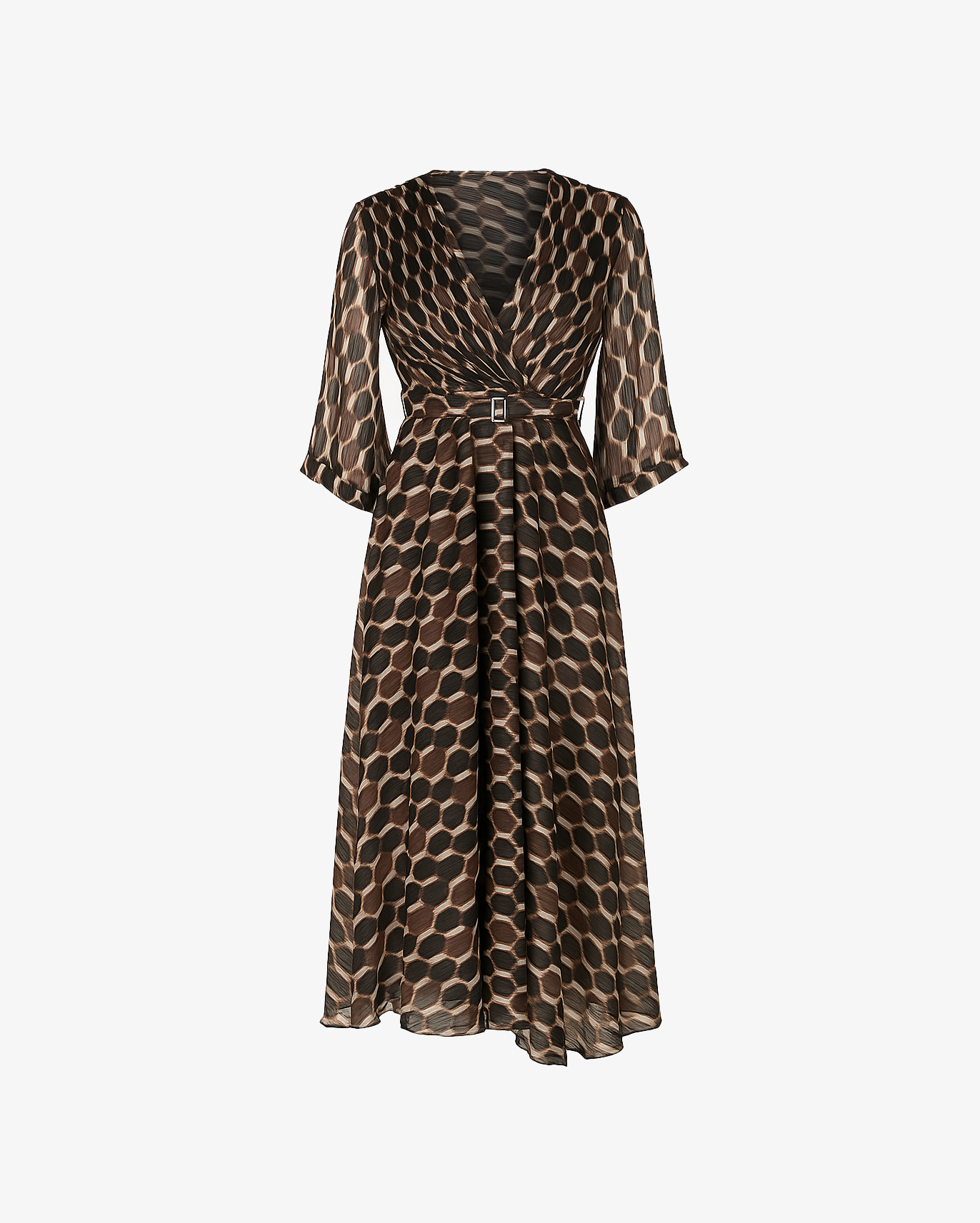 Vestito lungo scollato con cintura in vita