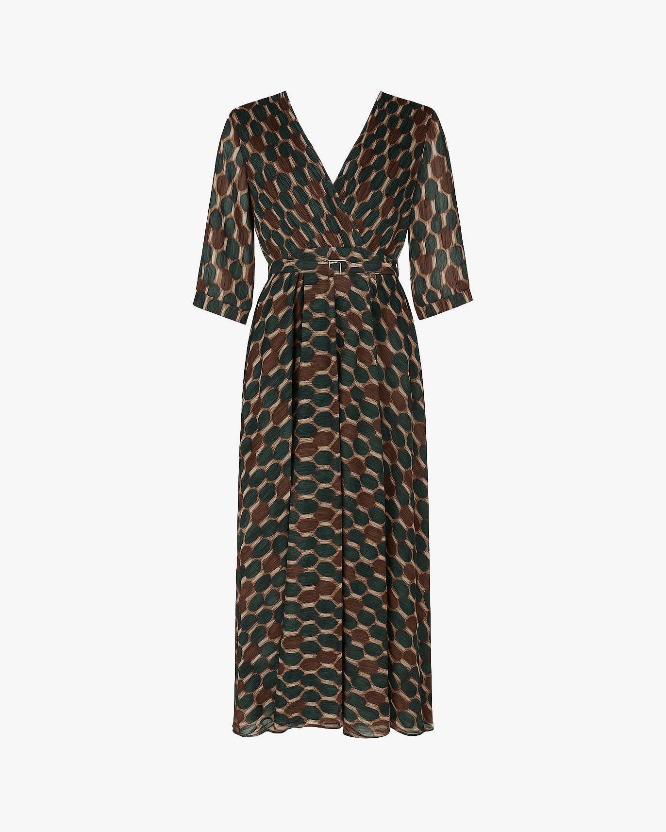 Vestito lungo scollato con cintura in vita