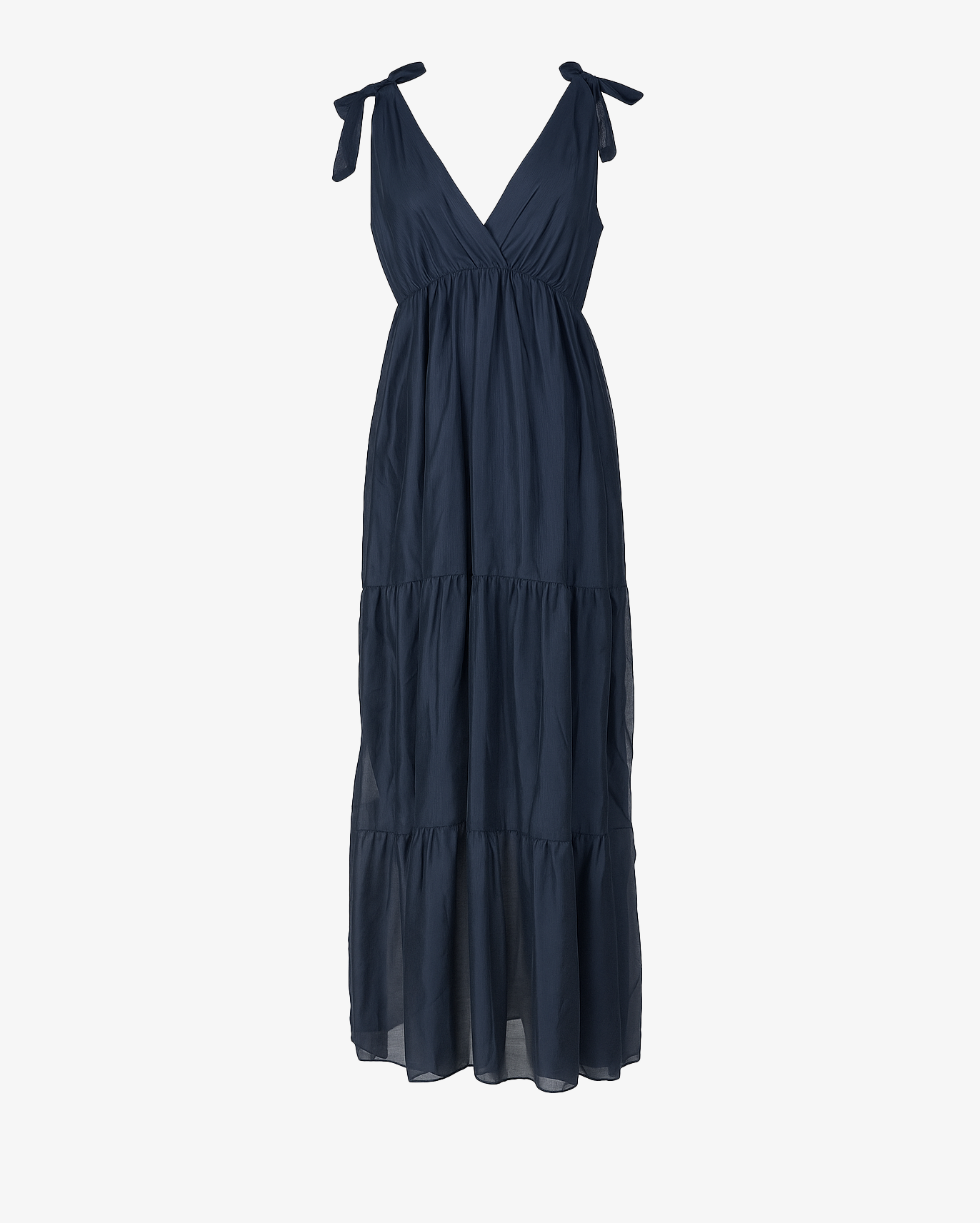 Abito lungo scollato con fiocchi sulle spalle