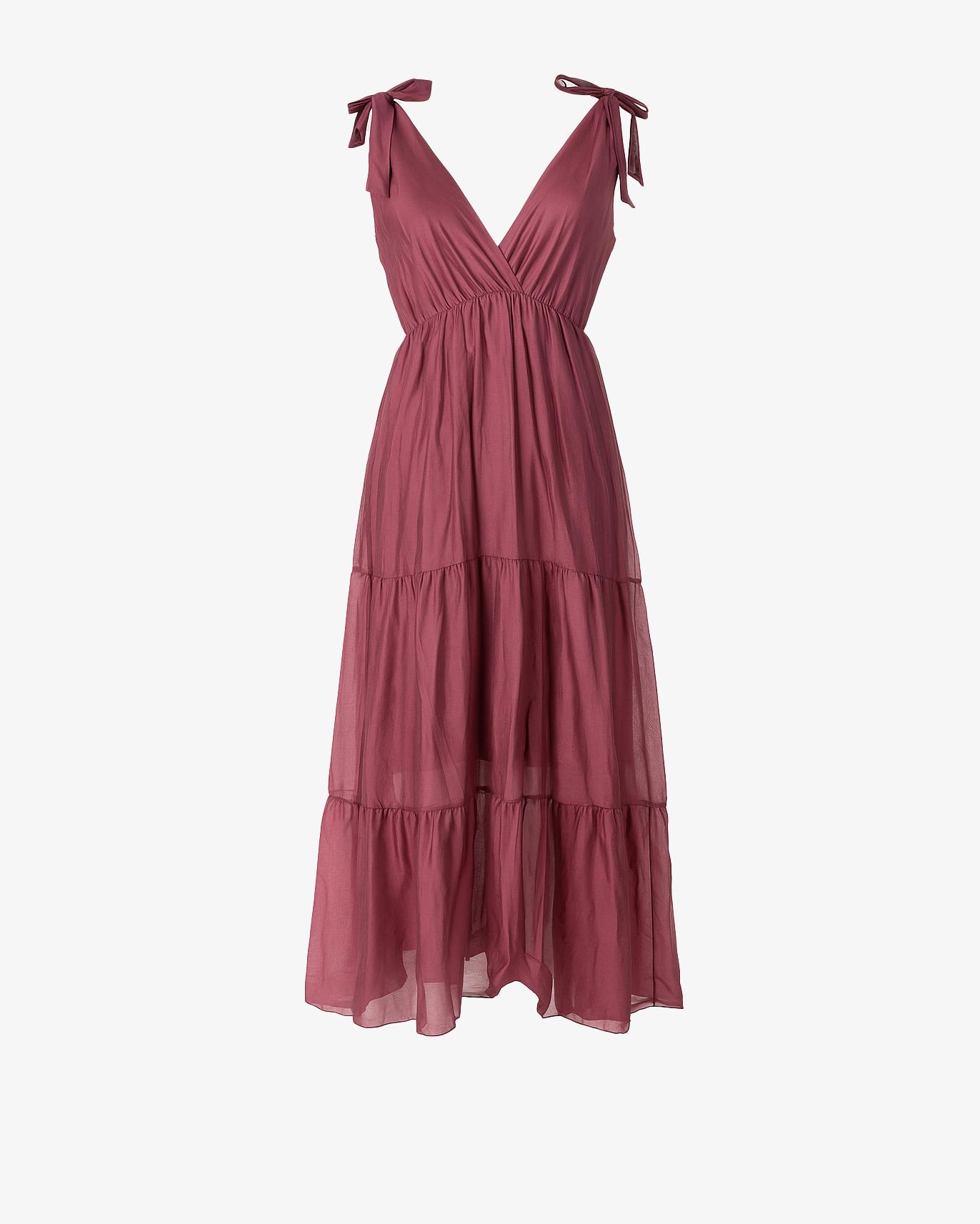 Abito lungo scollato con fiocchi sulle spalle