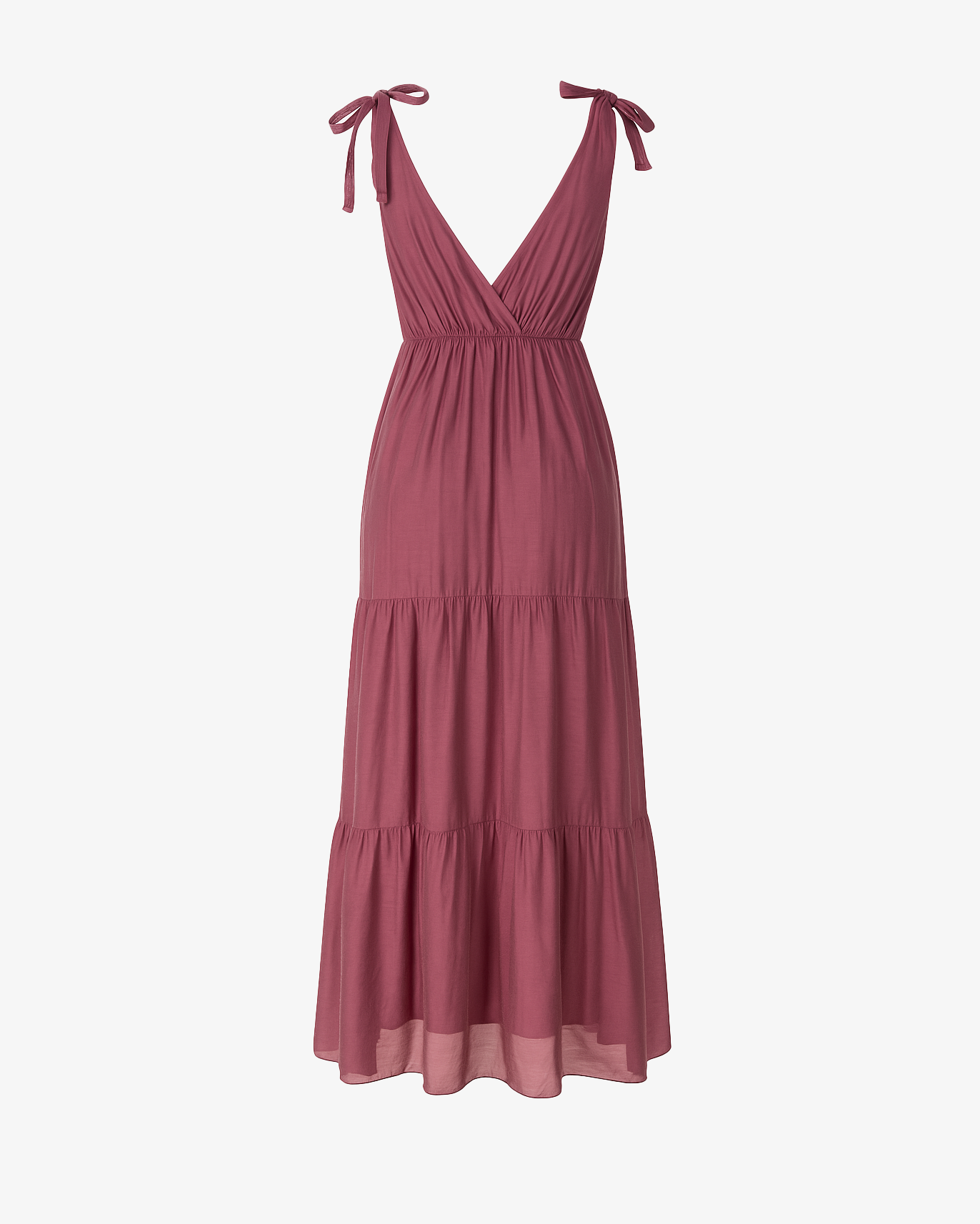 Abito lungo scollato con fiocchi sulle spalle