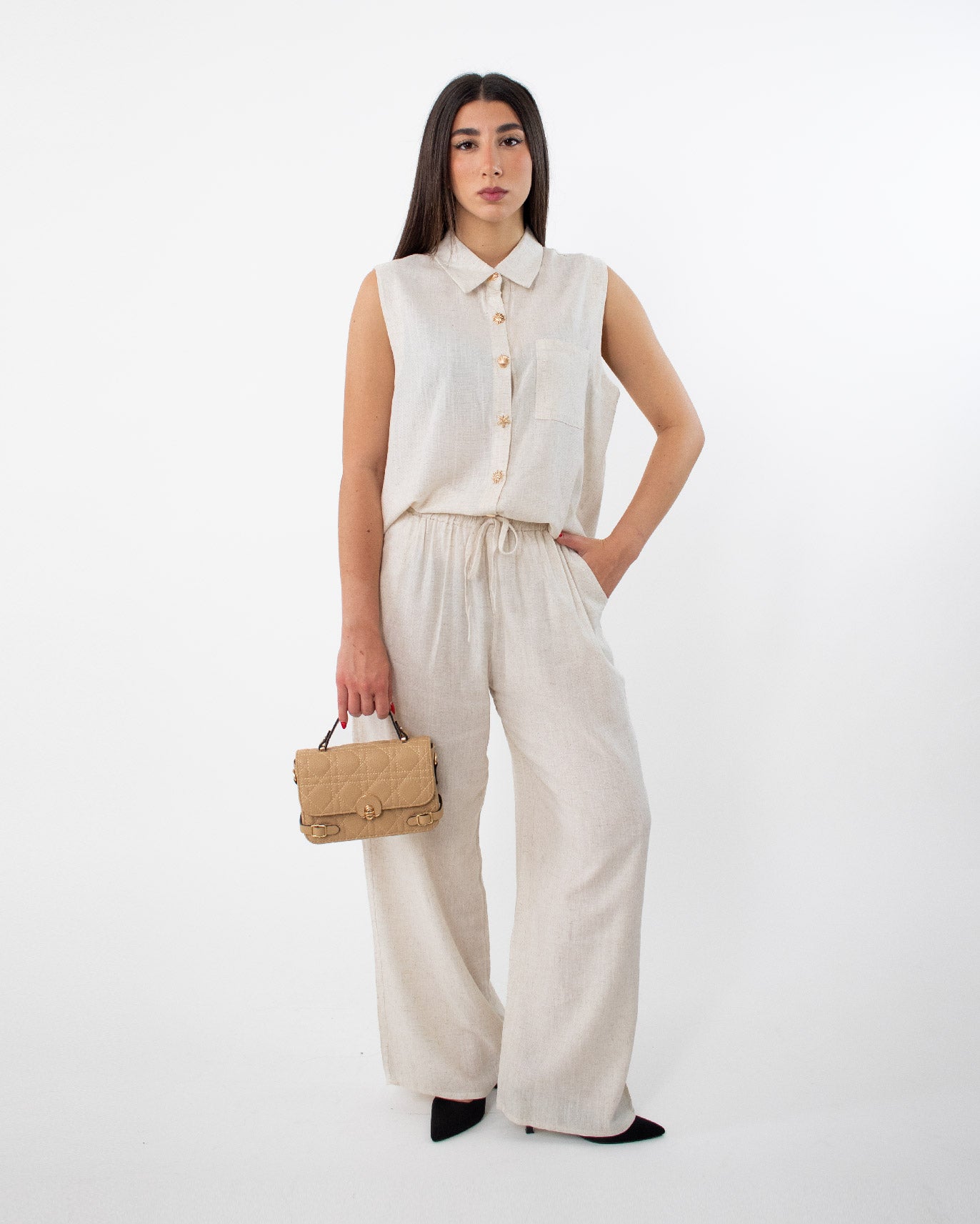 Completo Donna in Cotone Bianco e Sabbia Taglia Unica