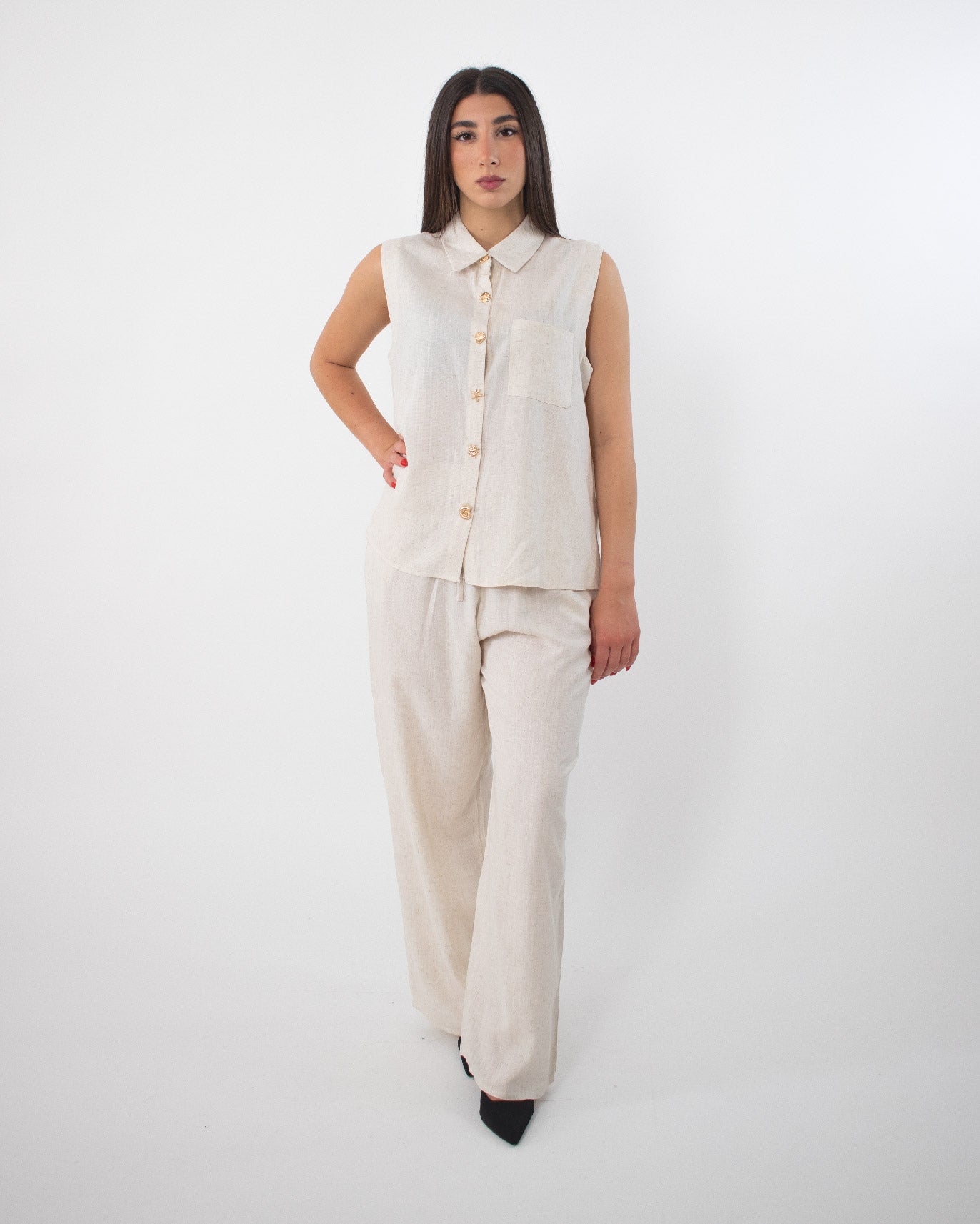 Completo Donna in Cotone Bianco e Sabbia Taglia Unica