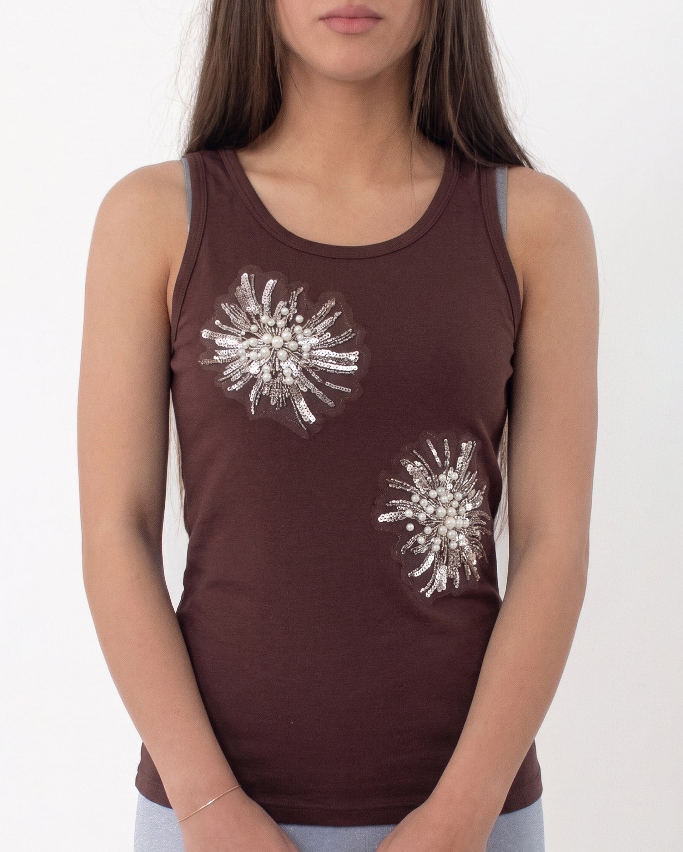Canotta donna con fiore in strass | Taglia unica