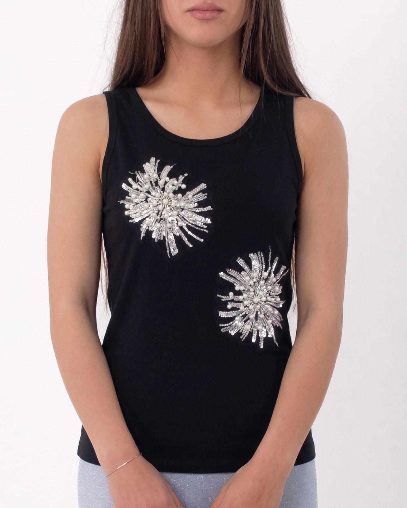 Canotta donna con fiore in strass | Taglia unica