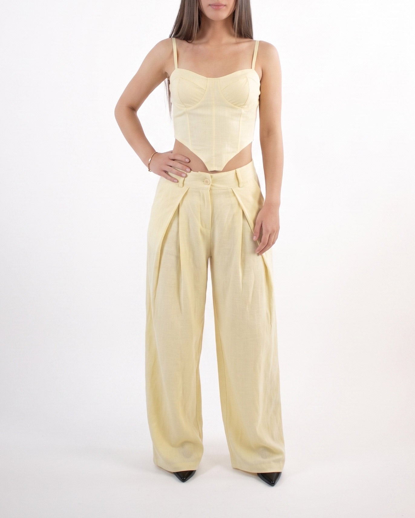Completo donna in cotone bianco con top e pantalone
