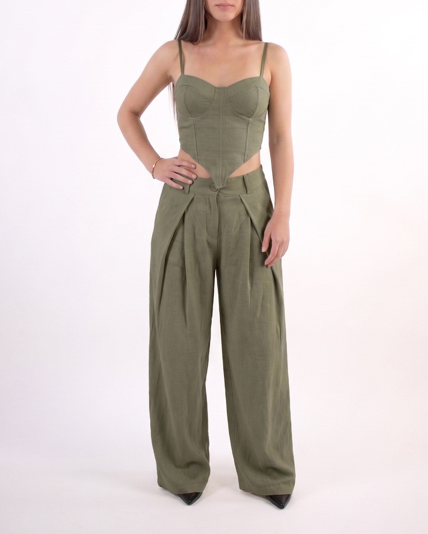 Completo donna in cotone bianco con top e pantalone