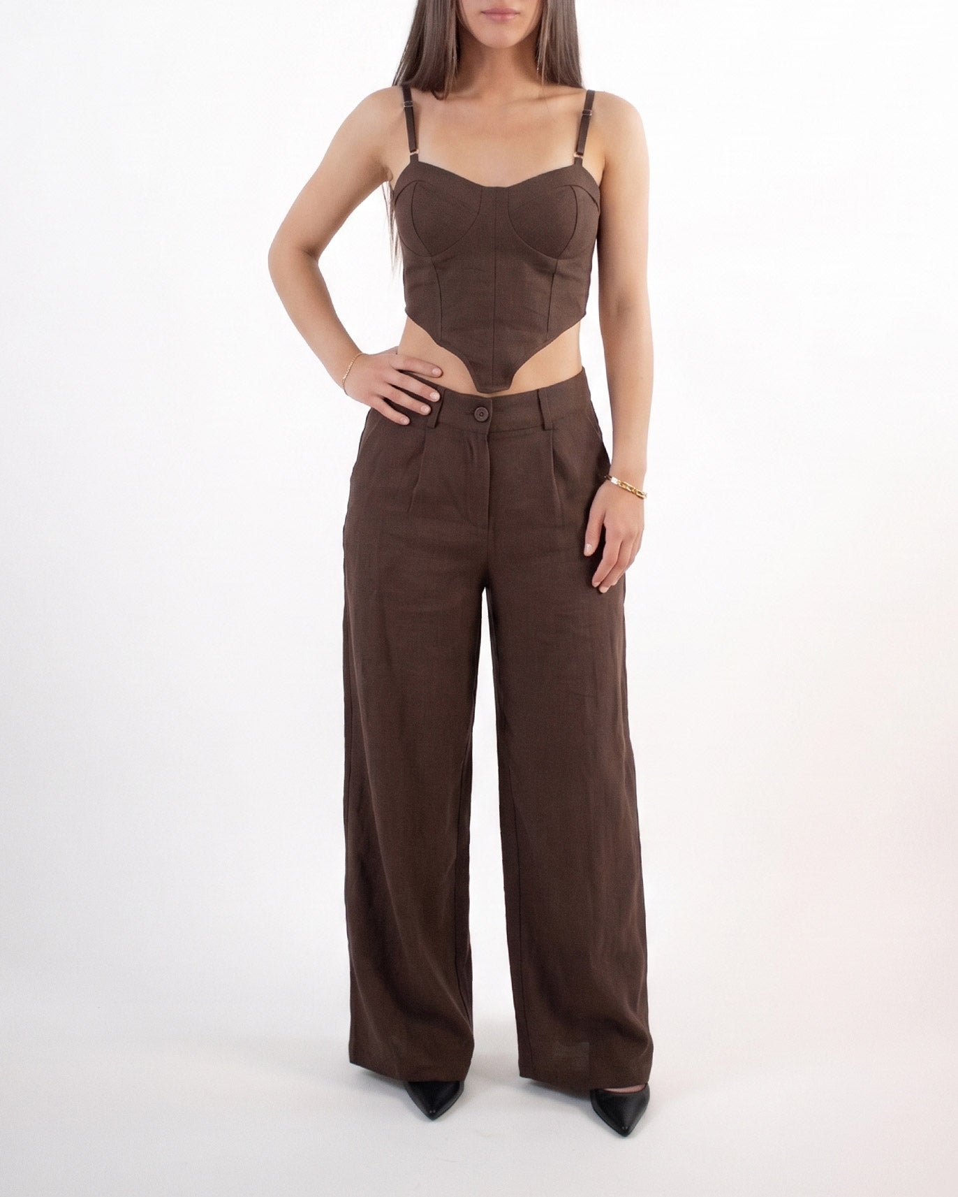 Completo donna in cotone bianco con top e pantalone