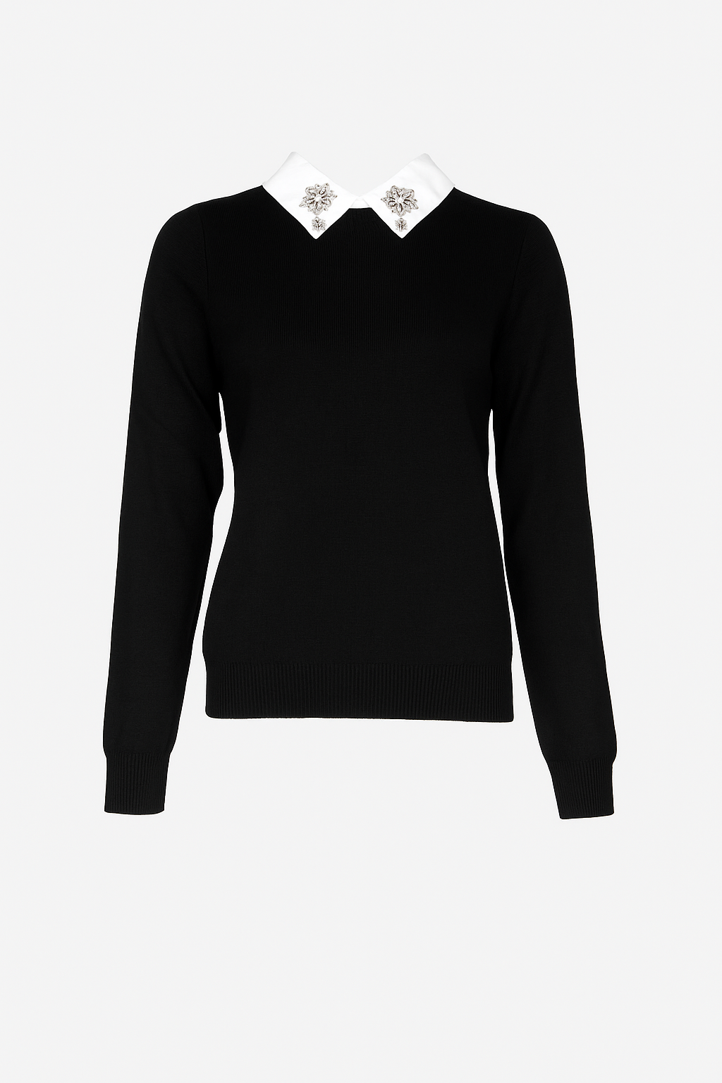Pullover colletto camicia e strass