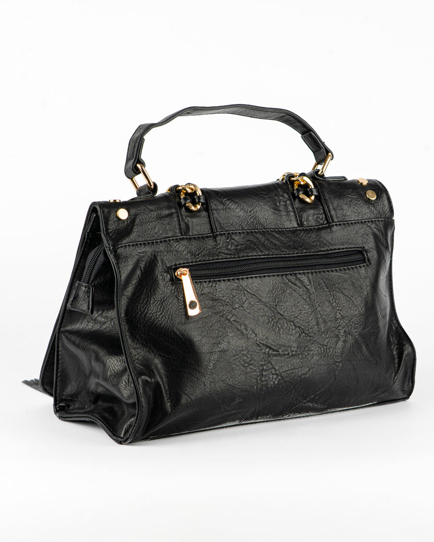 Borsa quadrata con borchie e frangie