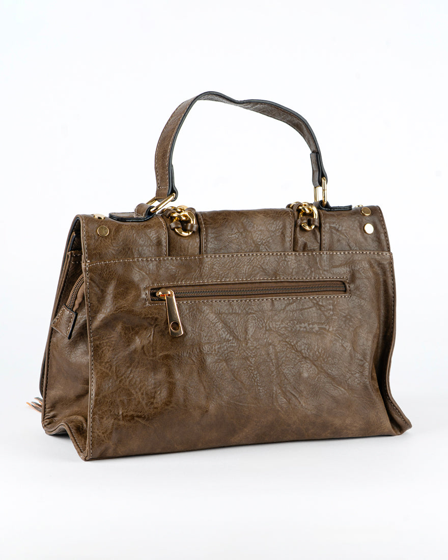 Borsa quadrata con borchie e frangie