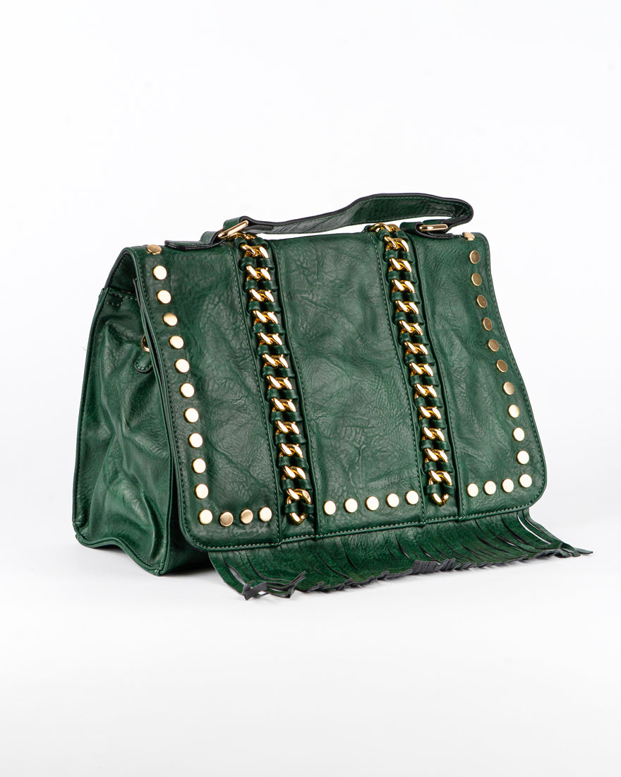 Borsa quadrata con borchie e frangie