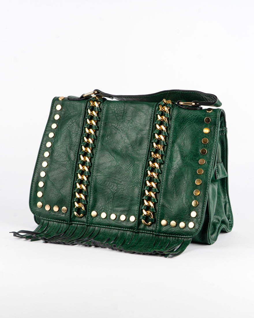 Borsa quadrata con borchie e frangie