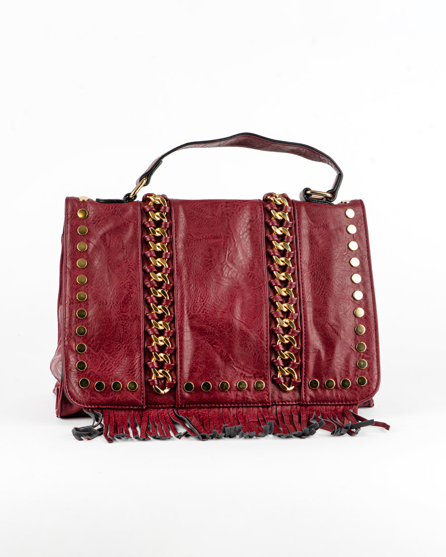 Borsa quadrata con borchie e frangie