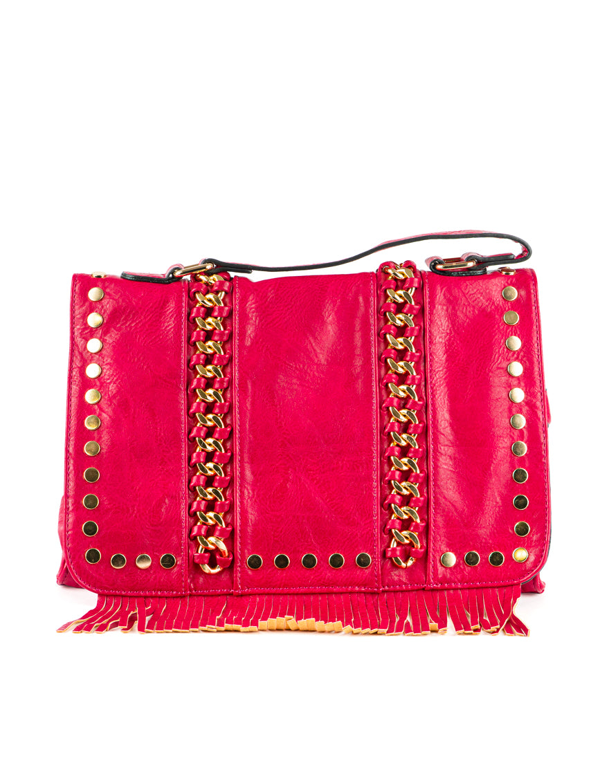 Borsa quadrata con borchie e frangie