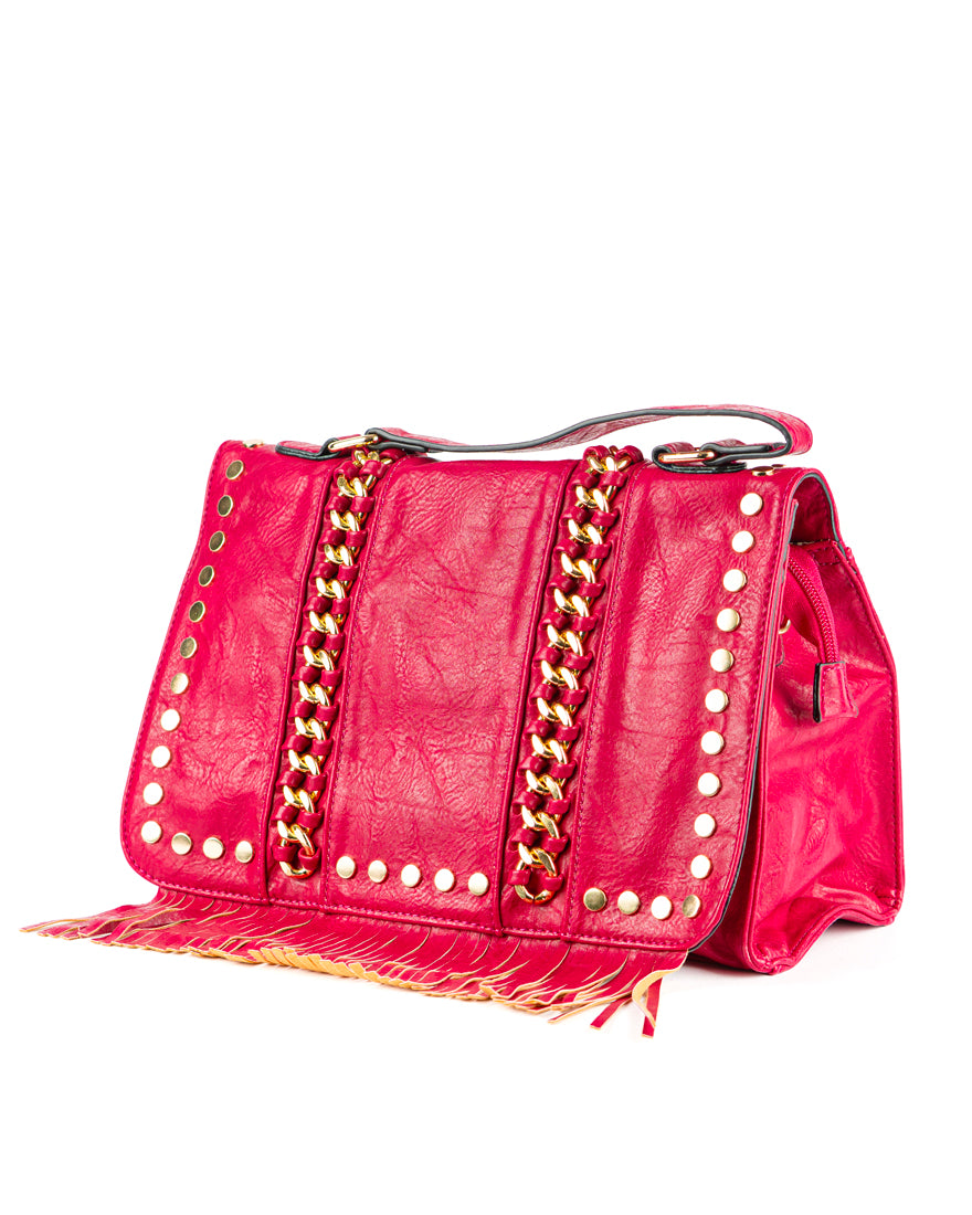 Borsa quadrata con borchie e frangie