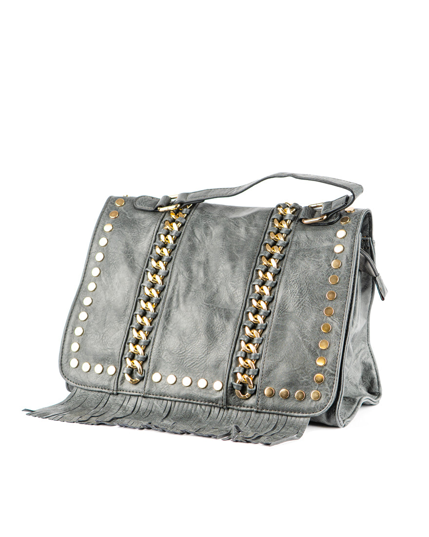 Borsa quadrata con borchie e frangie