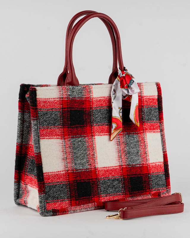 Borsa fantasia quadri con foulard