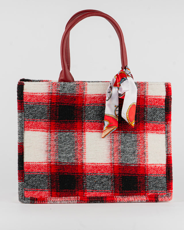 Borsa fantasia quadri con foulard